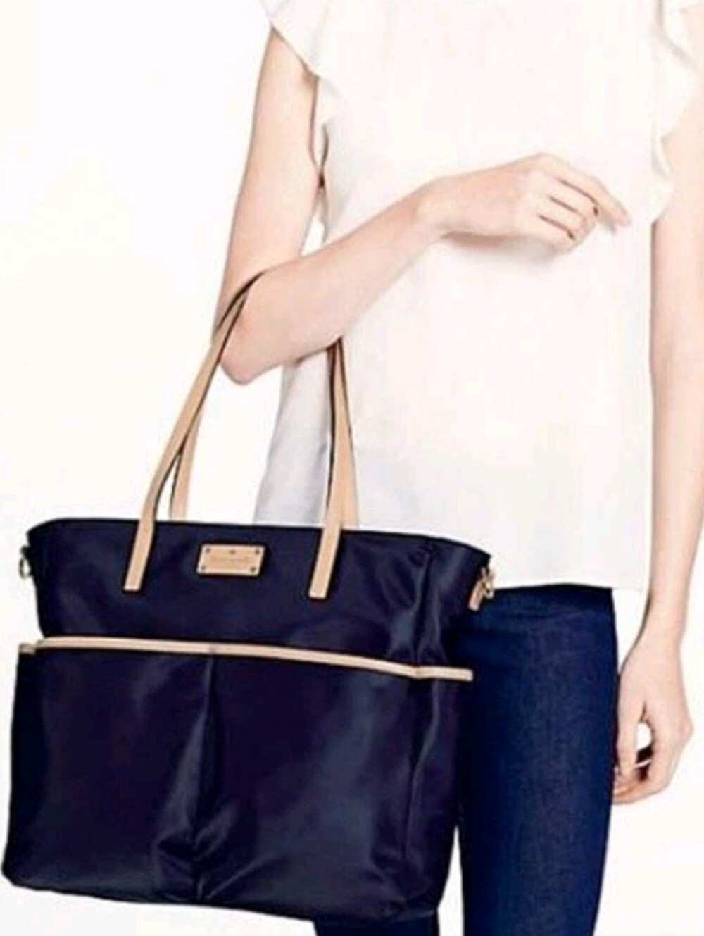 Kate Spade Black And Pink Nylon Tote Kennedy Park Honey Baby Bag Leather Straps